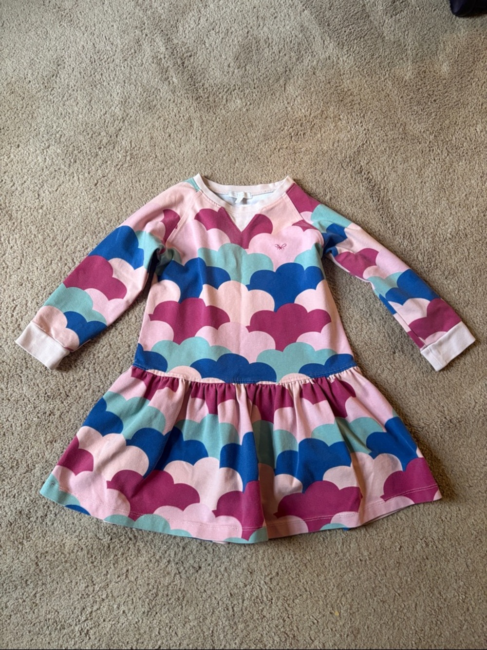 Girls Long-Sleeve Pink Cloud-Print Casual Dress